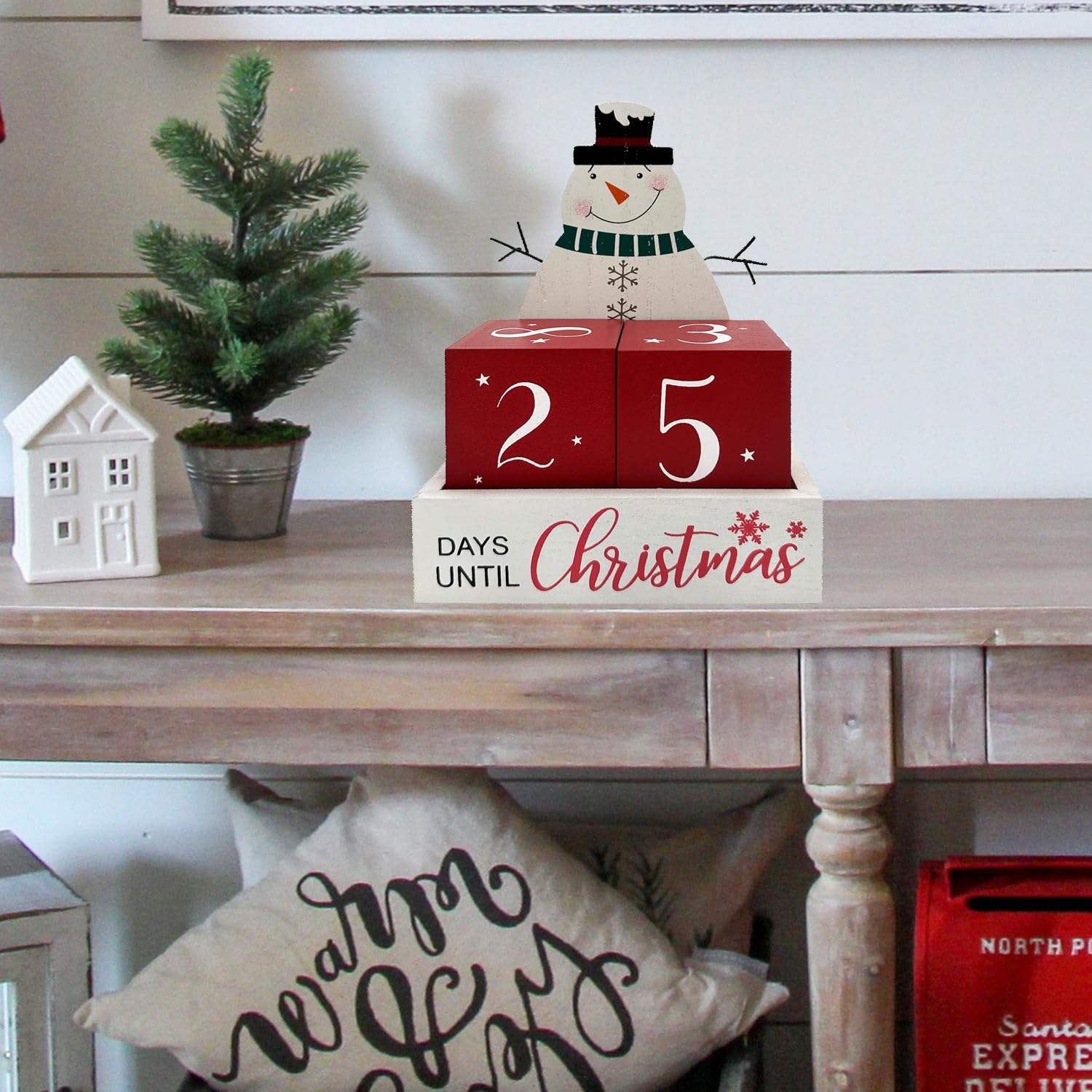 Eternhome Christmas Countdown Farmhouse Snowman 99 Days Advent Calendar Days Until Christmas Count Down Vintage Rustic Block Win